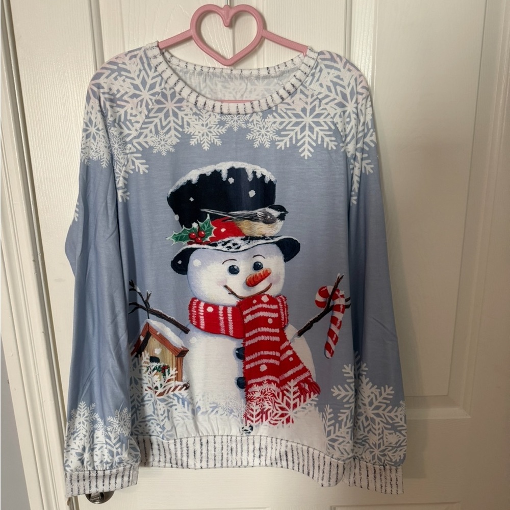 Snowman long sleeve T shirt  with Red Scarf